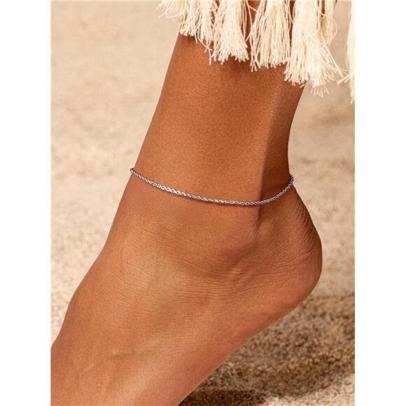 U7 Gold Anklet for Women Girls Heart Rope Chain Adjustable Foot Bracelet Beach - Picture 2 of 8